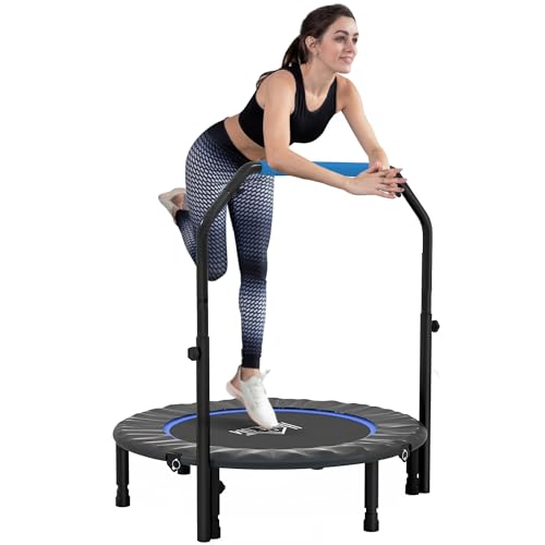 HOMCOM - HOMCOM 40" Foldable Mini Trampoline Fitness Trampoline Rebounder for Adults with Adjustable Foam Handle, for Indoors, Outdoors, Cardio Training, 150kg Weight Capacity, Blue