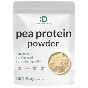 DEAL SUPPLEMENT Unflavored Pea Protein Powder, 5lbs – Premium North American Grown Peas – Easily Digested Isolate Form – Great for Shakes, Bars, or Snacks – 27g Protein Serving, Soy Free, Vegan