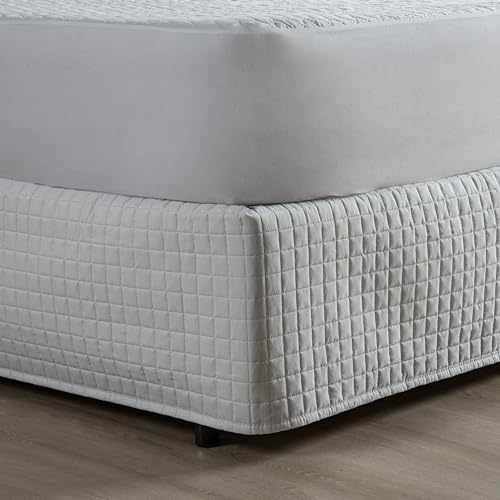Saia Para Cama Box Matelada 150 Fios Quadriculada (BRANCO, KING)
