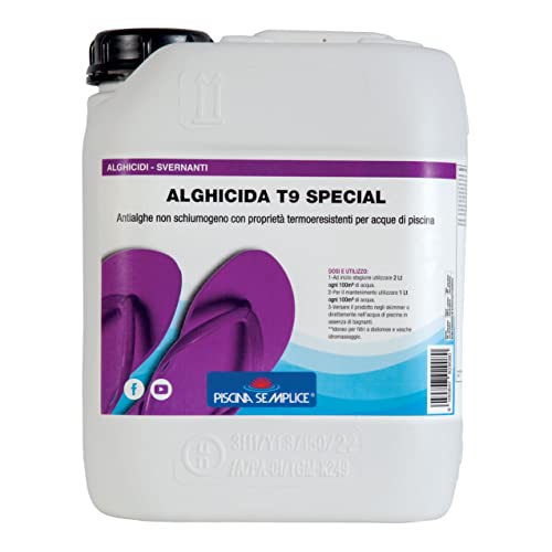 PISCINA SEMPLICE, Alghicida T9 Special, Trattamento Antialghe Per Piscine, Con Componenti Termoresistenti, Ideale Per Filtri a Diatomee e Vasche Idromassaggio, Non Schiumogeno, Formato da 5Kg