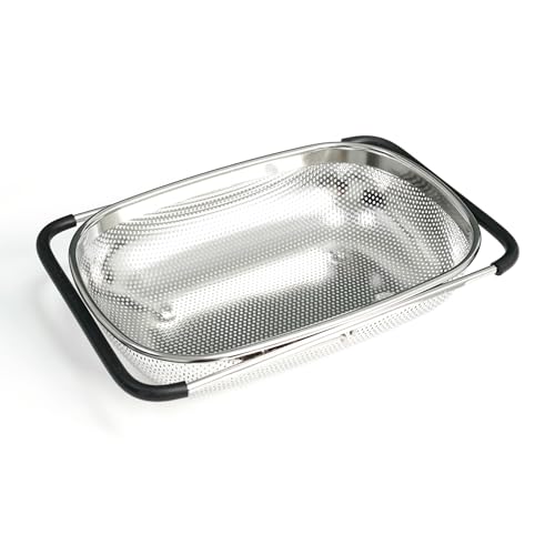 REDANT Over the Sink Metal Strainer and Colander for Kitchen - Large Food Strainers and Colanders with Rubber Grip - Sieve Fine Mesh Stainless Steel for Spaghetti, Pasta, Rice, Fruits, Vegetables