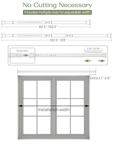 Image of ALLZONE Tension Curtain Rod for Window, 83-123 Inches, Heavy Duty Curtain Rods No Drilling, Non-Slip Bathroom Shower Tension Rod, Renter Friendly, Adjustable, Spring Loaded, Extra Long, White