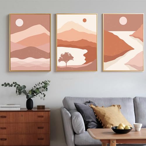 Cuadros boho de 50x60 cm en lienzo con sol y montaña abstracto para salón
