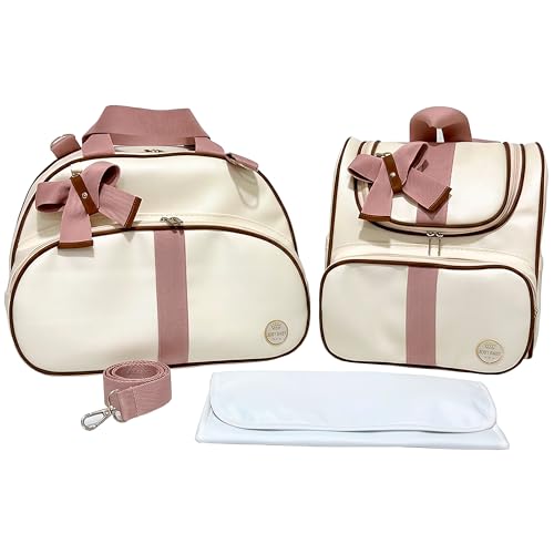 Bolsa Kit Maternidade 3 Peças Rosê Menina Bolsa e Mochila Para Bebê Luxo Saída Maternidade - Térmica e Impermeável Com compartimentos e Divisórias