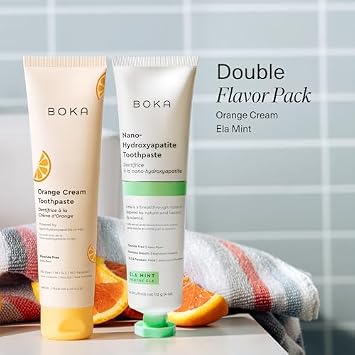 Boka Ela Mint Fluoride Free Nano Hydroxyapatite Toothpaste & Boka Orange Cream Fluoride Free Nano Hydroxyapatite Toothpaste