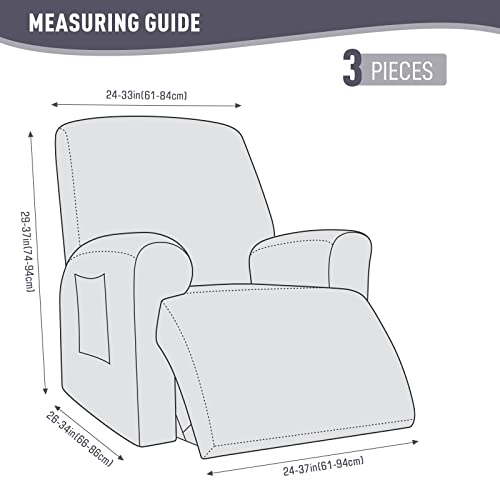 KinCam Recliner Covers, Stretch Reclining Chair Covers, Recliner Sofa Slipcovers Stripe Jacquard Recliner Couch Covers Furniture Protector Covers for Pet Kid (1 Seater, Light Gray)