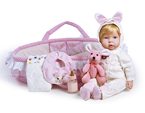 Paradise Galleries Realistic Reborn Baby Doll with Bassinet 9 Piece Gift Set, 17-Inch Birthday Gift for Kids Ages 3 and Up - Molly & Fluffy