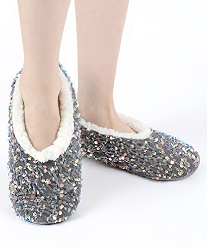 Image of Panda Bros Womens Ballerina Sequin Slippers, Bling House Slippers With Grippers