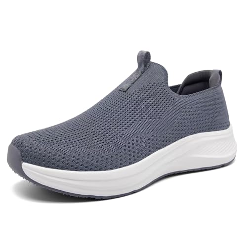 Image of Men's Wide Non-Slip Walking Shoes Lightweight Breathable Knit Casual Sneakers Slip On Athletic Shoes Ultra Comfort Durable