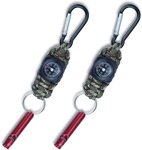 2 Packs Emergency Survival Whistle with Compass Braided Paracord Keychain with Carabiner Multifunctional Survial Keychain Whistle Compass for Outdoor Hiking Trveling Hunting Boating Fishing
