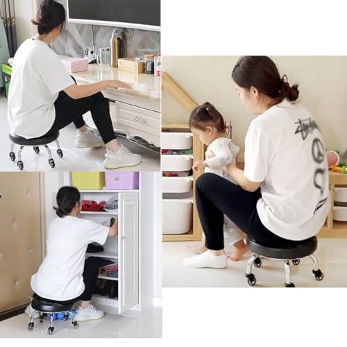 Siège en cuir PU bleu et tabouret bas à roulettes robuste - 5