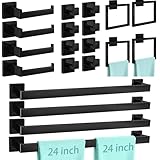 FEILERN 20-Piece Matte Black Bathroom Hardware Set, 24 Inch Bath Towel Bar Set, Stainless Steel Wall Mounted Towel Rack for Bathroom