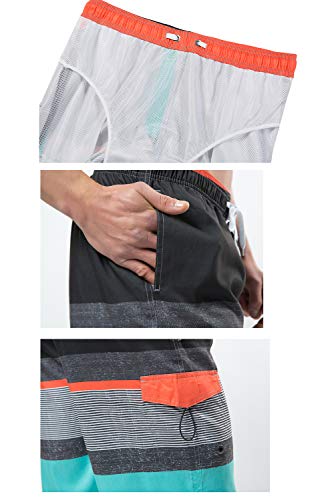 Lncropo Mens Quick Dry Swim Trunks Striped Beach Board Shorts With Lining And 3 Pockets(B9-Grey+Blue, L) #TOP3