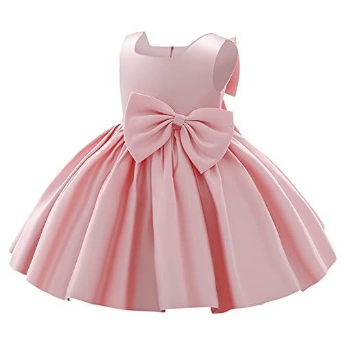 Vestido de princesa con moño y tutú para niñas pequeñas, vestido formal de baile de graduación, vestido de cumpleaños, boda, fiesta de bautizo y comunión, rosa claro, 5-6 Años