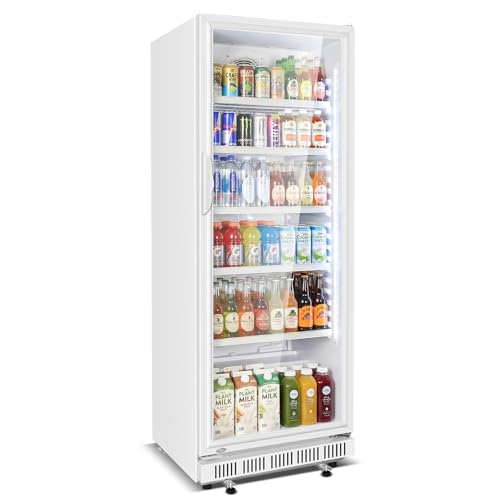 Image of Commercial Beverage Refrigerator, 24.5 inch Glass Door Display Fridge, 15 Cu.Ft Beverage Cooler with 5 Adjustable Shelves, Auto Rebound Door, Low Noise, for Shops, Restaurants & Bars WHITE