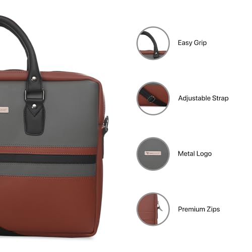 Image of Vaku Luxos MILAN 14 Inch Laptop Bag Leather Collection Messenger Organizer Shoulder Sling Office Bag for Men & Women With Adjustable Strap for Laptop and MacBook up to 14 inch