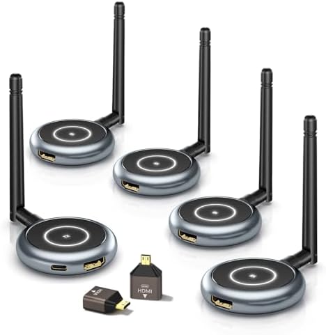 AIMIBO Wireless HDMI Transmitter and 4 Receivers, 5.8G @60Hz, Plug & Play HDMI Wireless Multiple TVs Extender for Casting Video/Audio from Laptop, Camera, TV Box to TVs, Projectors, Monitors -165FT