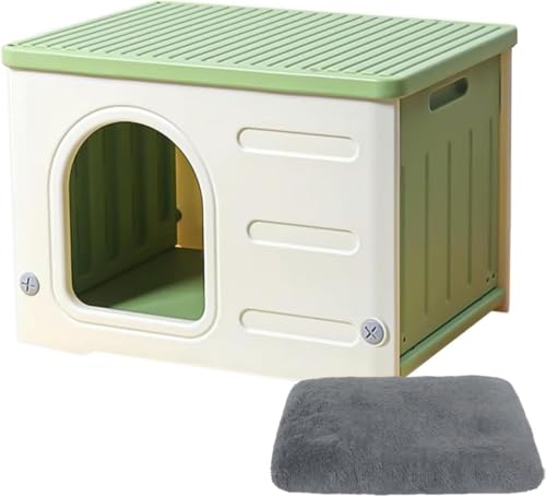 猫 ハウス キャットハウス ペットハウス 小型犬用 プラスチック 猫小屋 屋外 室内 野良猫ハウス オールシーズン 毛布付き 防寒 雨よけ ペット用品 通気性 組み立て 洗える グリーン おしゃれ(グリーン)