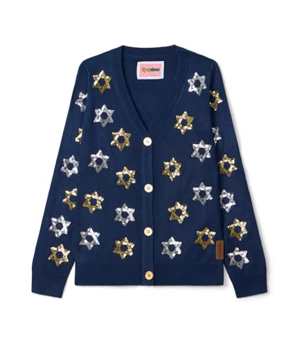 Tipsy Elves Hanukkah Sweaters for Women - Adult Ugly Sweaters for The Holidays - Cute and Cozy Ultra Comfortable Pullovers - Womens Navy Blue Shimmering Star of David Sweater Size - Medium