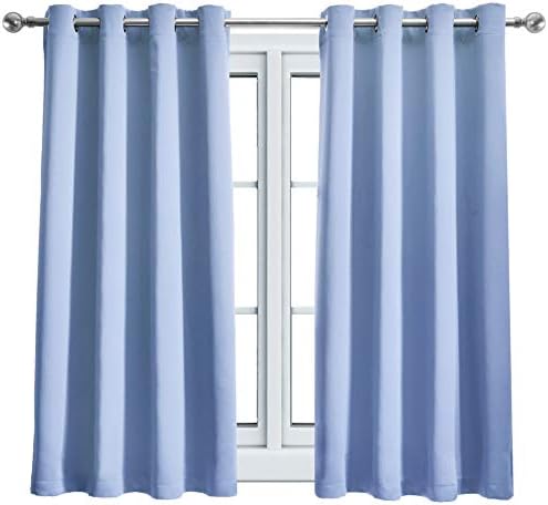 WONTEX Blackout Curtains Room Darkening Thermal Insulated with Grommet for Living Room, 52 x 63 inch, Light Blue, 2 Curtain Panels