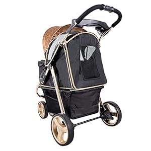   ibiyaya-Monarch-Foldable-Dog-Stroller-for-Medium-Dogs-and-Small-Dogs-and-Pets-Lightweight-Pet-Stroller-with-Storage-Area-and-Ventilated-Mesh-Up-to-44-Ibs-Luxury-Gold