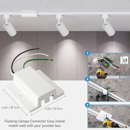 Hiiglxii 4-Light LED Track Lighting Kit with 3.3FT H Track Lighting Rails & Floating Canopy Connector, GU10 Track Light Kit, Modern Kitchen Track Lighting Fixtures Ceiling Spot Light, White (No Bulbs)