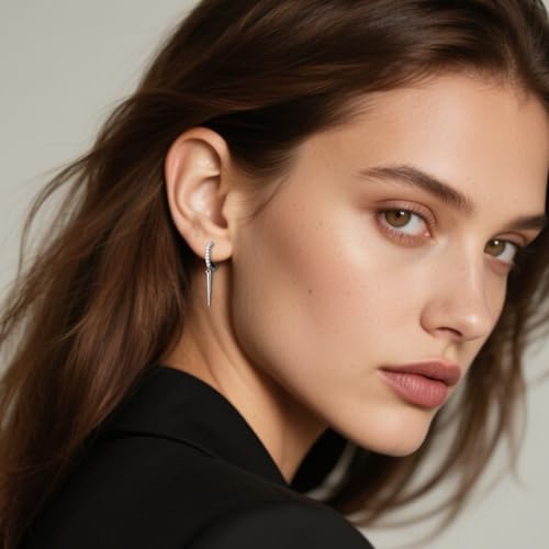 SLUYNZ Sterling Silver Spike Earrings Hoop for Women Teens Geometric Huggie Hoop Earrings Drop Punk Earrings Minimalist Huggie3