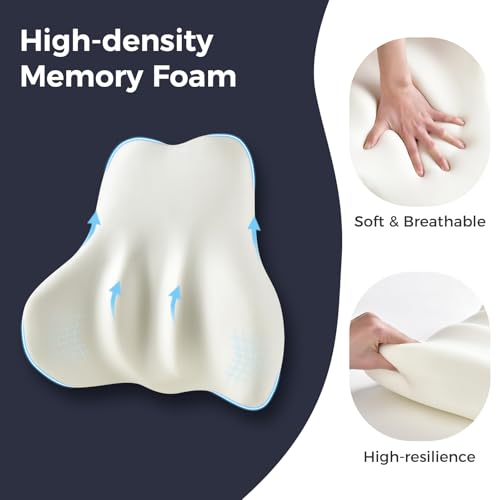 Image of Coverado Lumbar Support Pillow for Car, Ergonomic Memory Foam Back Pillow for Office Chair, Back Cushion for Back Pain Relief, PU Leather Car Lumbar Support for Driving Seat
