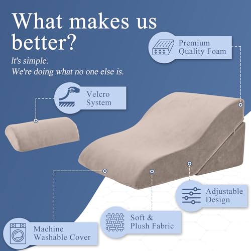 Axelrod Bed Wedge Pillow Set Foam | Adjustable Pillows for Back, Leg and Knee Pain Relief | Post Surgery Ortho Pillow – Anti Snoring, Heartburn, Acid Reflux & GERD- Brown
