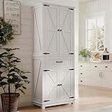 YITAHOME 72.6' H Farmhouse Kitchen Pantry Cabinet, Freestanding Tall Storage Cabinet with 4 Doors, Drawer and Adjustable Shelves, Tall Cupboard for Dining Room, Living Room, White Oak