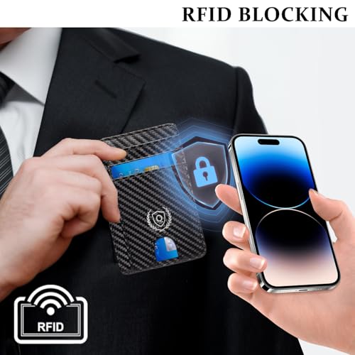 Personalized Gifts Slim Minimalist RFID Blocking Leather Wallet for Men,Initial Carbon Fiber Travel 8 Card Slot Credit Card Holder Wallets Unique Christmas Birthday Gift for Men Dad Husband (M)3