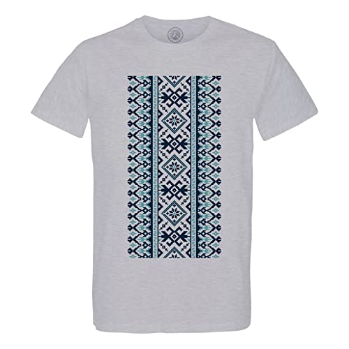 T-shirt homme col rond coton bio bleu au motif broderie pixel aztec tribal
