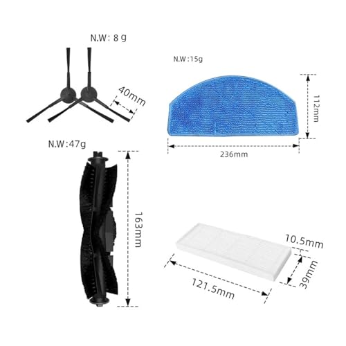 Roller Side Brush Filter Kit, Compatible with Honiture G20 Sweeping Robot Vacuum Cleaner Replacement Accessories Spare Parts(A)