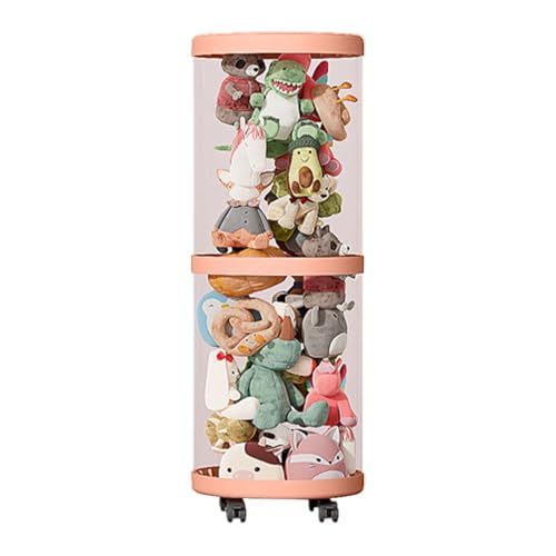 LAFANDE Vertical Toy Storage Tube, Stuffed Animal Storage Tube with Wheels, Clear Stuffed Animal Display Tube, Toy Display Bucket with Lid, Toy Tower Storage for Room, Living Room, Bedroom