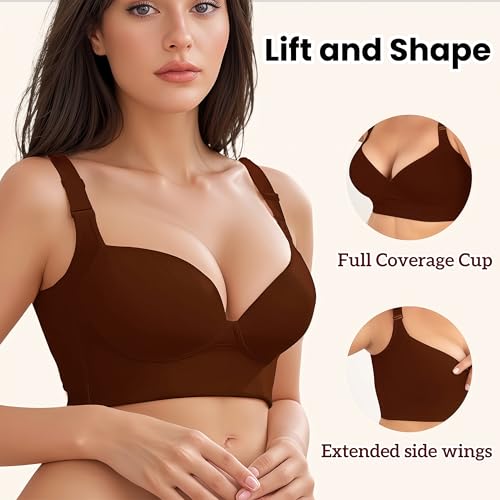 Image of Women's Push Up Bra Hide Back Fat Full Coverage Bras with High Support Plus Size T-Shirt Bra for Smoothing Back