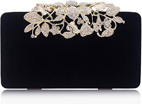Dexmay Rhinestone Clutch Bag with Crystal Floral Clasp Women Evening Handbag Formal Party Purse