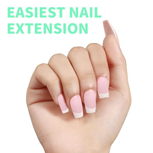 Medium Square Gel Nail Tips Monja 144pcs Soft Gel Press On Nails 12 Sizes French Nails Fake Nails Pink for Nail Extension Easy to Use