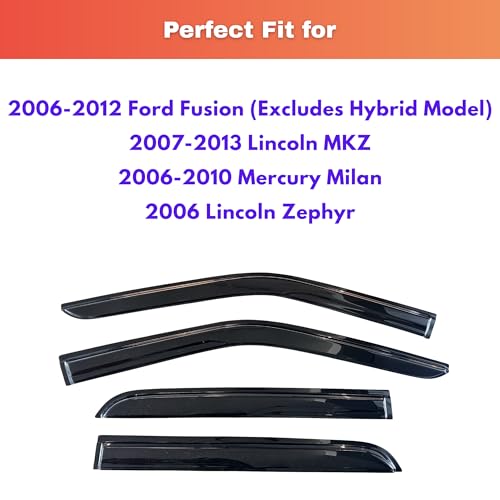 Image of KPY Rain Guards Fit for 2006-2012 Ford Fusion (Excludes Hybrid Model), Out-Channel Window Visors Vent Deflector, Car Accessories for 2007-2013 Lincoln MKZ, 2006-2010 Mercury Milan, 2006 Lincoln Zephyr