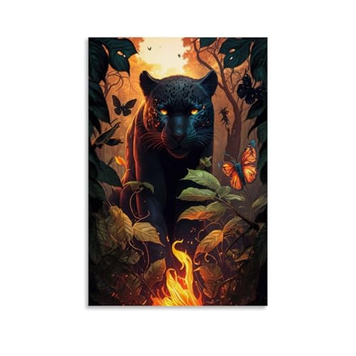 LASOQUAN Póster decorativo de pantera negra ardiente, póster de pared e imagen artística moderna para decoración de dormitorio familiar, 12 x 18 pulgadas (30 x 45 cm)