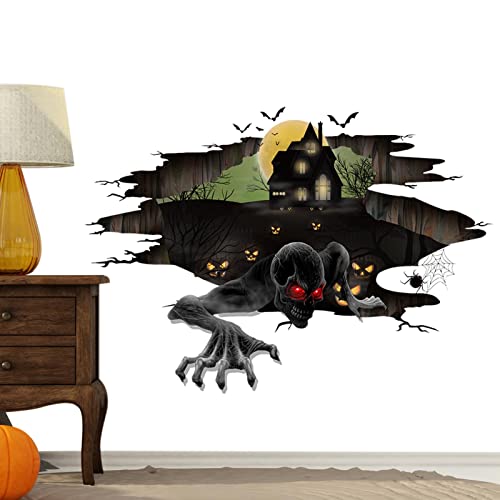 Hedear Halloween-Bodenaufkleber - Halloween-Fledermaus-Wandaufkleber,3D-Halloween-Tapeten-Dekorationen, gruselige Halloween-Aufkleber für Wand, Boden, Decke Cover
