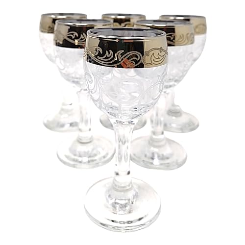 Madacha Shot Glasses - Footed - Engraved and Decorated - Inspiration Decor - 60 ml - Pack of 6