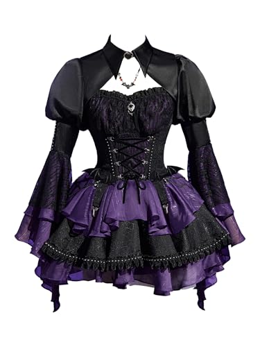 Image of MEOWCOS Womens Gothic Top Coat Skirt Set Halloween Cosplay Punk Costume Set