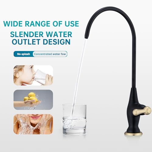 Image of Stainless Steel Reverse Osmosis Faucet, Sink Water Filter System, Suitable for Most Reverse Osmosis or Water Filtration Systems, Sink Drinking Water Faucet for Kitchen Bar Labs RVs, Black+Brushed Gold