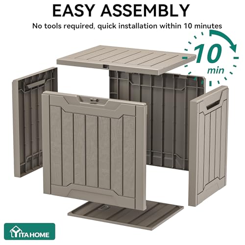 YITAHOME 31 Gallon Outdoor Storage Box, Resin Deck Box and Waterproof Package Delivery Box for Gardening Tools, Pool Supplies, Patio Furniture, Lockable, Taupe