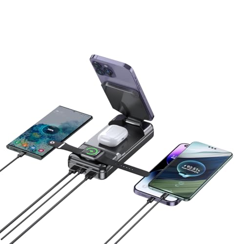 Magnetic Portable Charger, 23800mAh 5V/3.6A Power Bank, LCD Display 22.5W Fast Charging 6 Output External Battery Pack, 6 in 1 Wireless Charging Station Compatible with All Mobile Devices