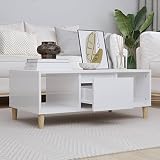 Homgoday Mesa de salón blanca brillante, 90 x 50 x 36,5 cm, madera multicapa, mesa de salón, mesa para oficina, dormitorio, jardín
