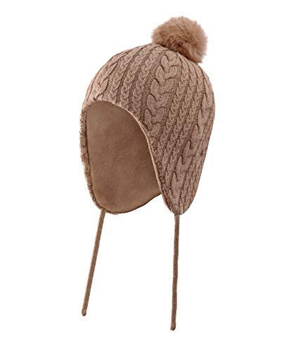 Home Prefer Baby Girls Winter Hat with Earflaps Beanie Caps Warm Fleece Baby Hat with Lining Khaki 6-24 Months