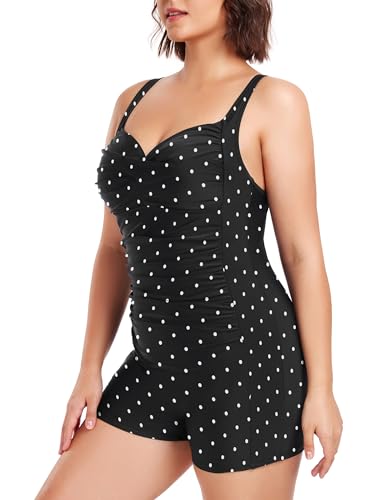 Ocean Blues Women's Plus Size Boyleg One Piece Bathing Suit Tummy Control Retro One Piece Swimsuit4