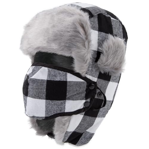 nonmon Sombrero de Trampero Unisex Impermeable Invierno Cálido Gorro de Aviador Ruso Bombardero de Piel Sintética con Orejeras y Mascara para Hombres Mujers Actividades al Aire Libre Esquí
