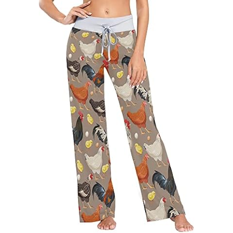 Fisyme Rooster Farm Chicken Pajama Pants for Women Soft Comfy Pjs Bottoms Drawstring Wide Leg Jogger Yoga Lounge Sweat Pants Sleepwear Cover